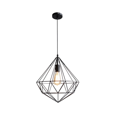 Iron Black Pendant Light Fixture Diamond Shaped Single Vintage Hanging Ceiling Light