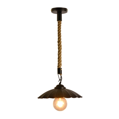 Iron Black Pendant Lighting Fixture Scalloped 1 Bulb Industrial Ceiling Hang Lamp with Downrod/Cord