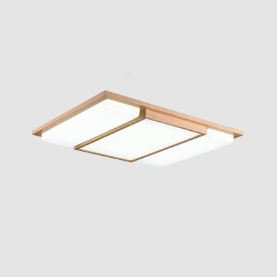 Living Room LED Flush Ceiling Light Modern Wood Small/Medium/Large Flush Mount Lamp with Rectangular Acrylic Shade, White/3 Color Light