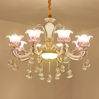 lossoming Living Room Ceiling Hang Light Modern Frost Glass 6/8/15 Lights Gold Chandelier