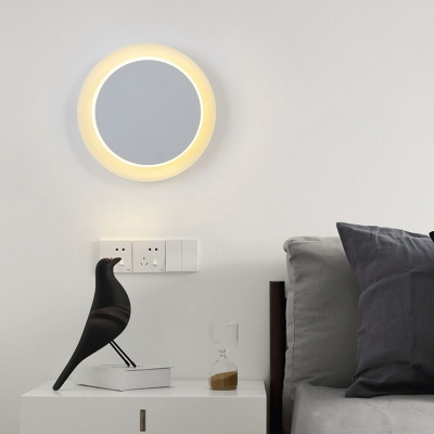Metal Round/Square Flush Wall Sconce Simplicity White LED Wall Mounted Light Fixture for Bedside