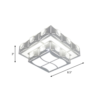 Modern LED Flush Light Fixture Chrome Laser-Cut Tiered Round/Square Ceiling Light with Crystal Shade
