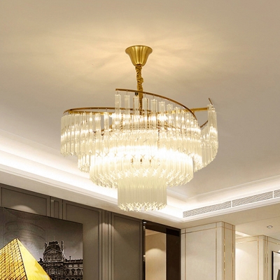 Multi-Tier Bedroom Chandelier X-Cut Crystal 8/10/12-Head Postmodern Hanging Light Fixture in Gold, 23.5