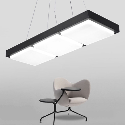 Nordic Rectangular Hanging Lamp Acrylic Dining Room Suspended Lighting Fixture in Black/White