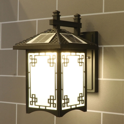 Opal Frosted Glass Rectangle Wall Light Traditional Outdoor Solar LED Wall Lantern in Black/Bronze