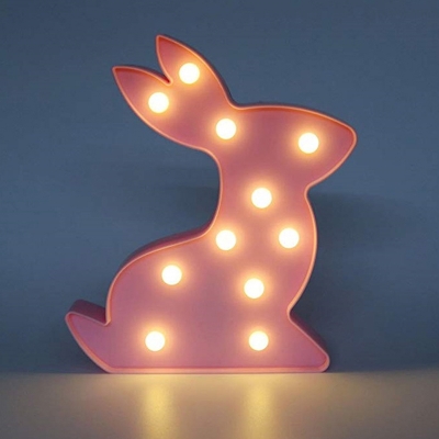 Pink/White Rabbit LED Night Light Cartoon Plastic Battery Powered Wall Night Lamp for Bedroom