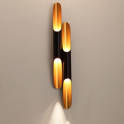 Postmodern Piping Wall Sconce Aluminum 1/2-Light Living Room Wall Lamp in Black and Gold Inner, 2