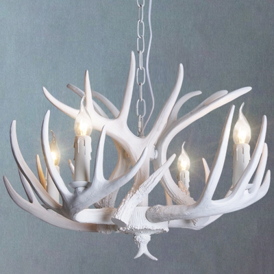 Resin Deer Horn Shaped Drop Lamp Lodge Style 8/9/12 Lights Bedroom Chandelier Lighting in White/Yellow