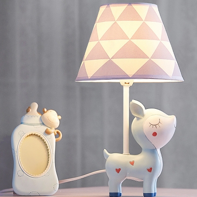 Resin Unicorn/Dear Nightstand Lamp Cartoon 1-Light Pink/Blue Table Light with Conic Fabric Shade