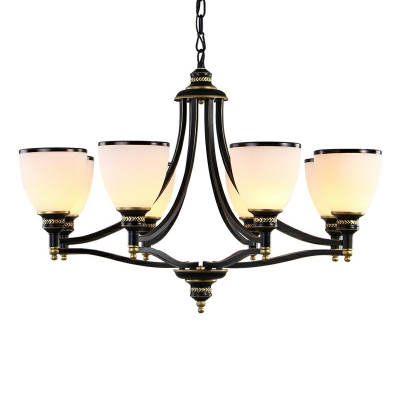 Rustic Bell Shaped Ceiling Chandelier 5/6/8 Lights Opal Matte Glass Pendant Lighting Fixture in Black