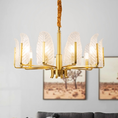 Seedy Glass Leaf Shaped Chandelier Postmodern 6/8/10 Lights Gold Finish Ceiling Pendant Lamp