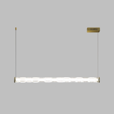Small/Large Pole Dining Table Suspension Light Clear Textured Glass Horizontal/Vertical Simple LED Island Pendant in Gold
