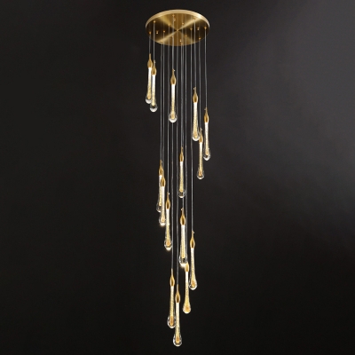 Stylish Modern Teardrop Pendant Lamp Clear Glass 10/15/20 Heads Loft House Multi Light Ceiling Light in Gold