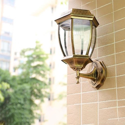Traditional Bell/Flared Solar LED Sconce Frosted/Clear Glass Wall Mounted Lighting Fixture in Black/Bronze