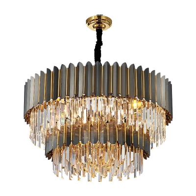 Tri-Sided Crystal Prism 1/2-Tier Chandelier Contemporary 8/19/24-Head Black Ceiling Light Fixture, 23.5