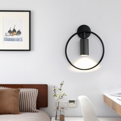 Tube Swivelable Wall Light Fixture Postmodern Metal Single Black/Brass/Black-Gold Reading Lamp with Ring Hook