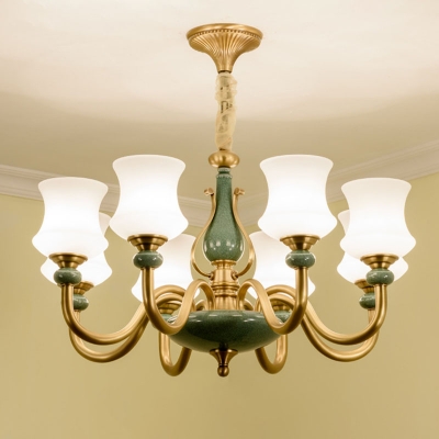 Vintage Curved Lamp Fixture 8/10/12-Light Satin Opal Glass Indoor Lighting Ideas in Green