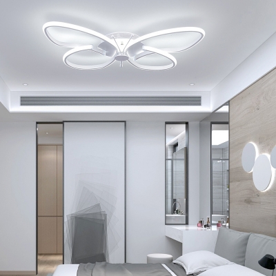 White Butterfly Semi Flush Ceiling Light Simple Acrylic LED Flushmount Lighting in White/Warm Light/Remote Control Stepless Dimming