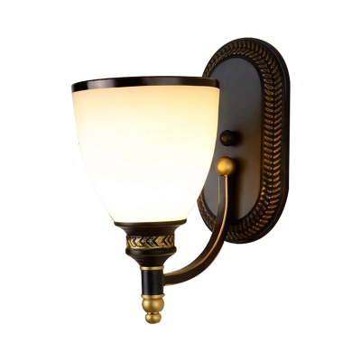 1/2-Light Cream Glass Wall Lamp Fixture Classic Black Bell Shaped Bedside Wall Mount Lighting