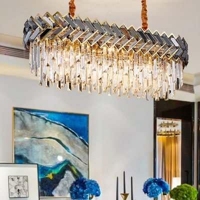 1/2-Tier Restaurant Ceiling Pendant Clear and Smoky Crystal 18/21/24 Lights Postmodern Chandelier in Stainless Steel, 23.5