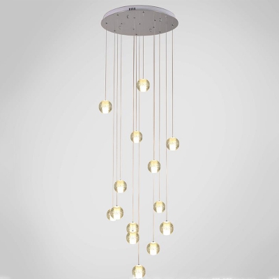 14/16/26 Lights Bedroom Pendant Lamp Modern Chrome Multiple Hanging Lamp with Ball Clear Seedy Crystal Shade