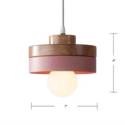 2-Tiered Square/Round Pendulum Light Macaron Wood Single-Bulb Dining Room Drop Pendant in White/Pink/Yellow