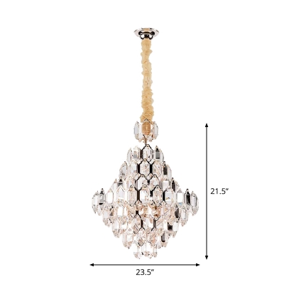 8/10 Lights K9 Crystal Pendulum Light Modern Silver Diamond Shaped Dining Room Chandelier Pendant