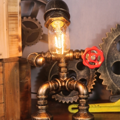 Antiqued Brass 1 Bulb Nightstand Lamp Steampunk Iron Thinker/Weightlifter/Robot Table Light for Bedroom