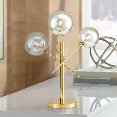 Ball Rotatable Bedside Table Lamp Silver Glass 3 Heads Postmodern Nightstand Light in Gold