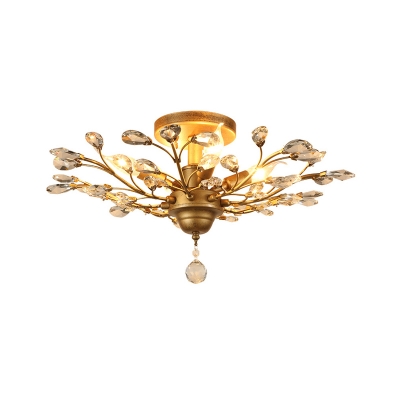 Beveled Cut Crystal Branch Chandelier Rural 4/6/7 Lights Dining Room Ceiling Pendant Lamp in Black/Gold