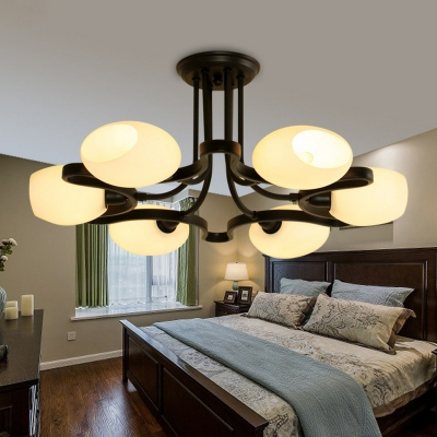 Black 4/6/8-Head Semi Mount Lighting Country Style Frosted Glass Bell Ceiling Flush Light Fixture