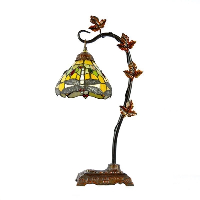 Bronze Tree Branch Table Light Rustic 1 Head Resin Night Lamp with Bowl/Bell/Scalloped Stained Glass Shade