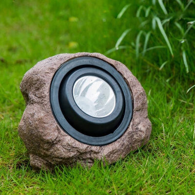 Brown Artificial Rock Solar Ground Light Contemporary Resin LED Outdoor Lamp for Path