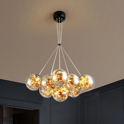 Bubbling Dining Room Ceiling Light Amber/Smoke Grey Glass 7/9 Bulbs Modern Starry-Look LED Chandelier