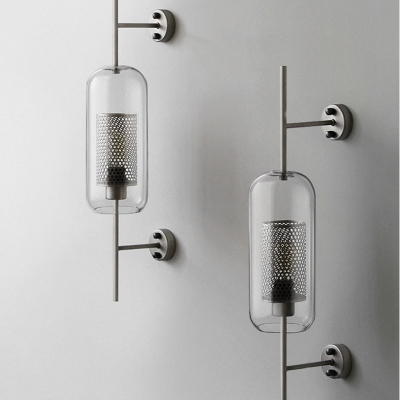 Capsule Wall Sconce Lighting Postmodern Clear Glass Single Bronze/Silver Grey Wall Light with Mesh Screen Inside