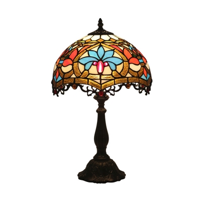Cardinal Patterned Stained Glass Night Lamp Tiffany 1-Light Gold Table Light for Bedroom