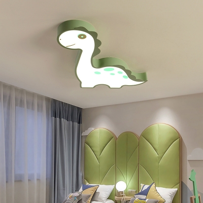 Cartoon Dinosaur Flush Ceiling Light Acrylic LED Nursery Flush-Mount Light Fixture in Pink/Green