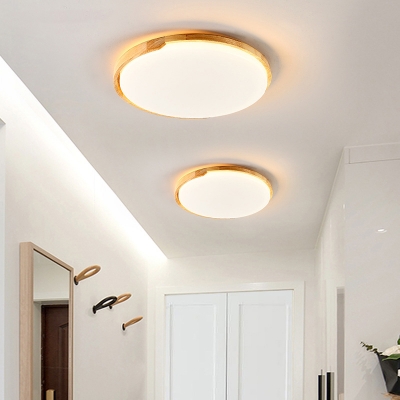 Circular Bathroom Flush Mount Light Wood Nordic Style LED Ceiling Fixture in White/Natural Light, Small/Medium/Large