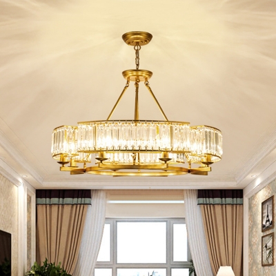 Circular Crystal Block Chandelier Contemporary 6/8/10 Bulbs Living Room Ceiling Hang Light in Black/Brass