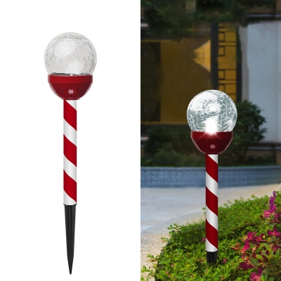 Clear Crackle Glass Ball Stake Light Decorative Red and White Solar LED Christmas Light, 6 Pieces