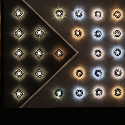 Clear Crystal Rhombus Flushmount Novelty Modern LED Ceiling Light with Inner Laser Engraving Flower
