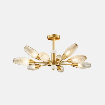 Clear Lattice Glass Tulip Chandelier Modern 9/12/15 Lights Living Room Hanging Pendant Lamp in Brass