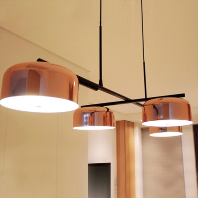 Copper Finish Round Island Light Modern 4-Head Metal Ceiling Suspension Lamp over Table