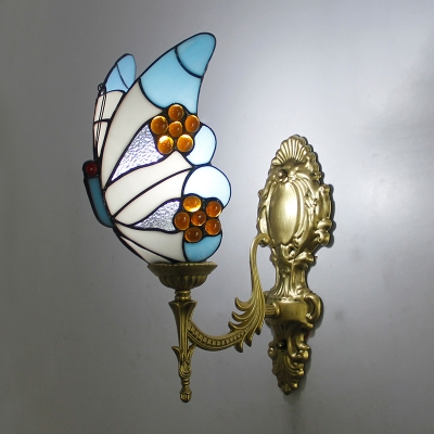 Cut Glass Ruffle/Butterfly/Bell Wall Lamp Tiffany Style 1 Bulb White/Purple/Red Wall Sconce Lighting for Bedroom