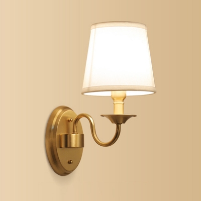 Gold 1 Head Wall Sconce Traditional Fabric Drum/Cylinder/Cone Wall Mounted Light Fixture for Living Room