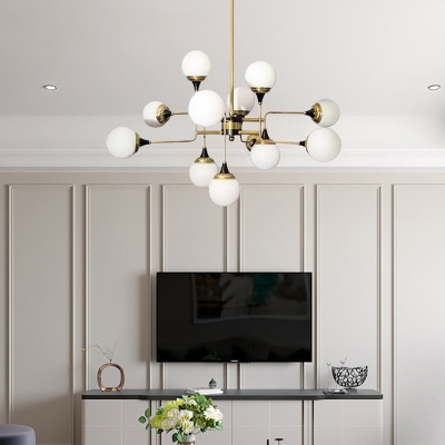 Gold and Black Molecule Chandelier Postmodern Style 12-Bulb Opaline Glass Hanging Light Kit