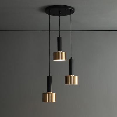 Grenade Bar Hanging Light Metallic 3-Bulb Postmodern Multi Pendant in Brass-Black, Round/Linear Canopy