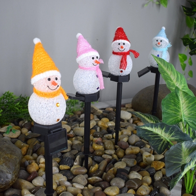 Kids Style Snowman Stake Light Plastic Garden Solar Operated LED Path Lamp in Red/Pink/Blue