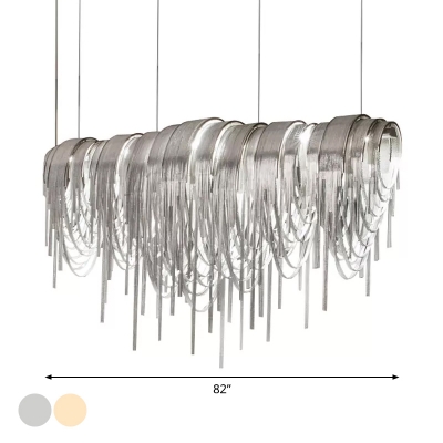 Linear Dining Room Hanging Light Aluminum Chain 14-Bulb Modern Chandelier Lamp in Silver/Gold