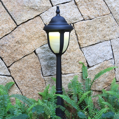 Milky Glass Bell Landscape Lamp Classic 1 Head Outdoor Pathway Light in Matte Black